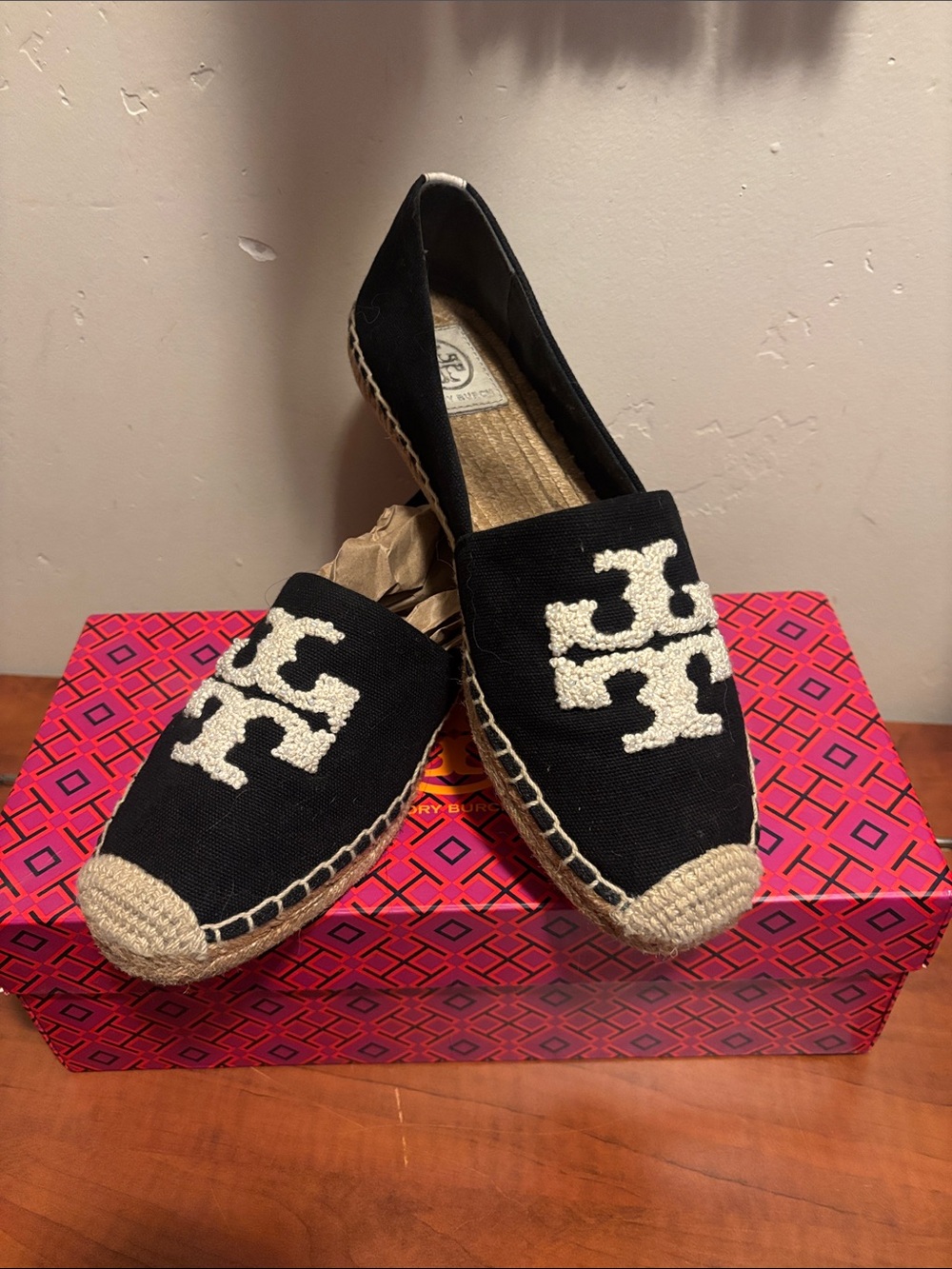 Tory Burch Black Logo Espadrille Slip-On